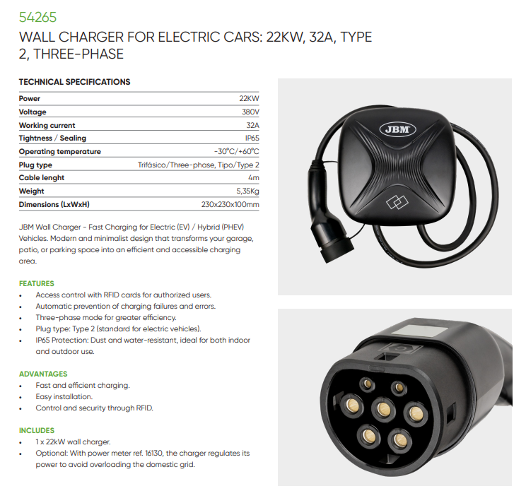 54265 Vegglader Elbil (32A) 22 kW