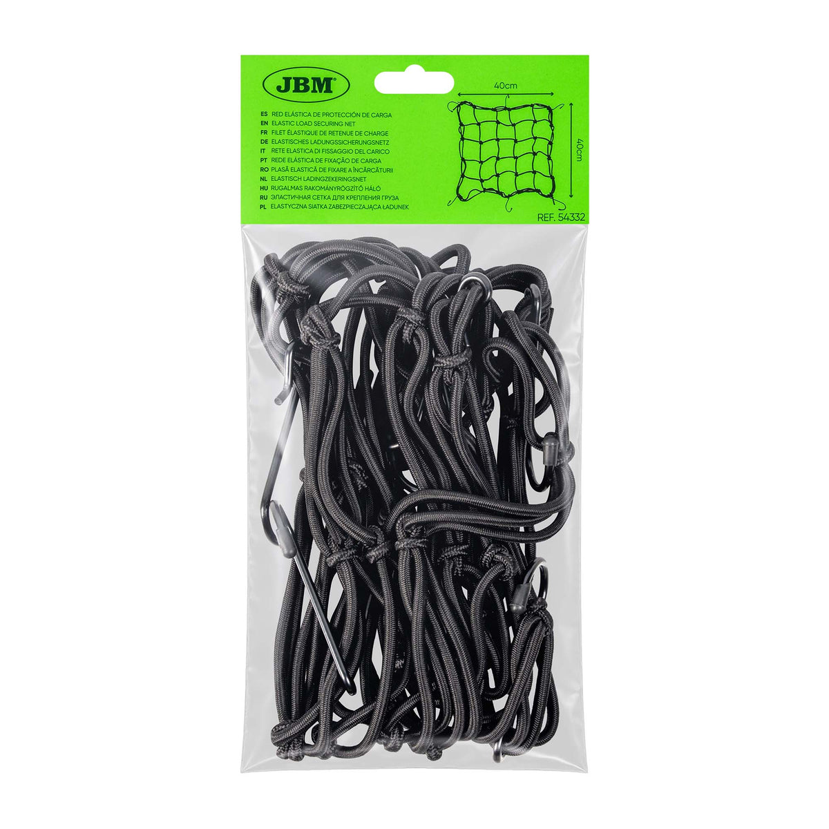JBM 54332 | Elastisk bagasjenett til motorsykkel og MC, 6 kroker (40x40 cm)