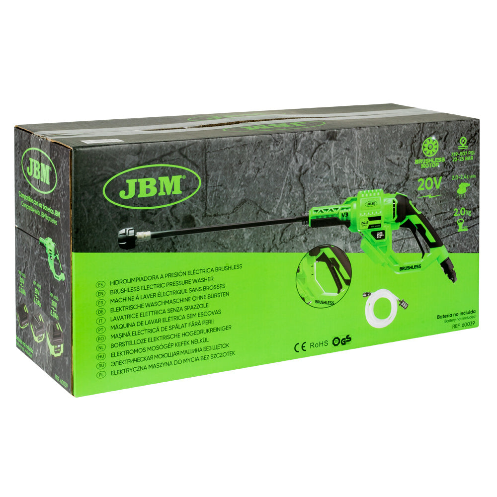 60039 - JBM BÆRBAR HØYTTRYKKSPYLER / 20V / 25 BAR TRYKK