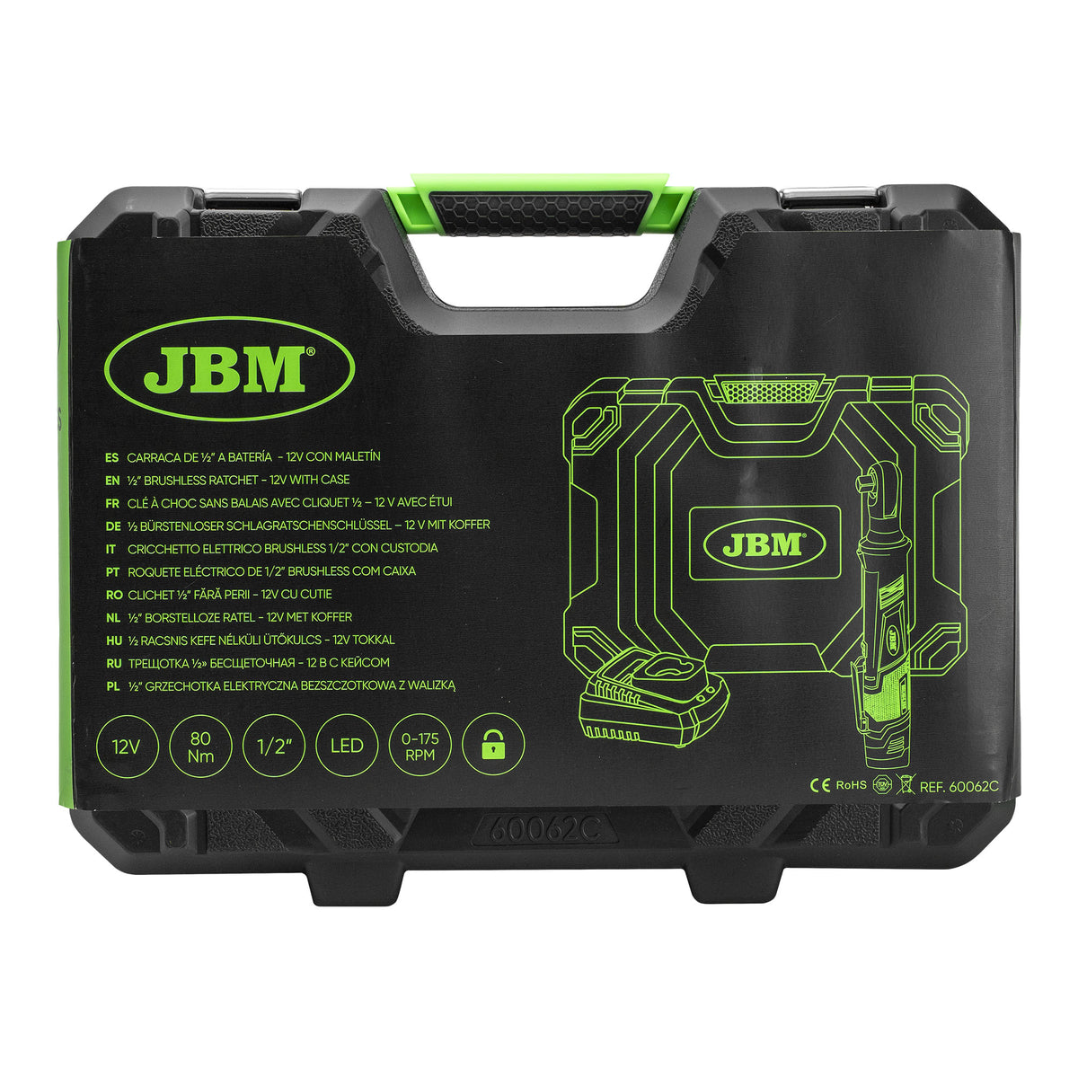 JBM 60062C | 12V Børsteløs skralle 1/2" med koffert