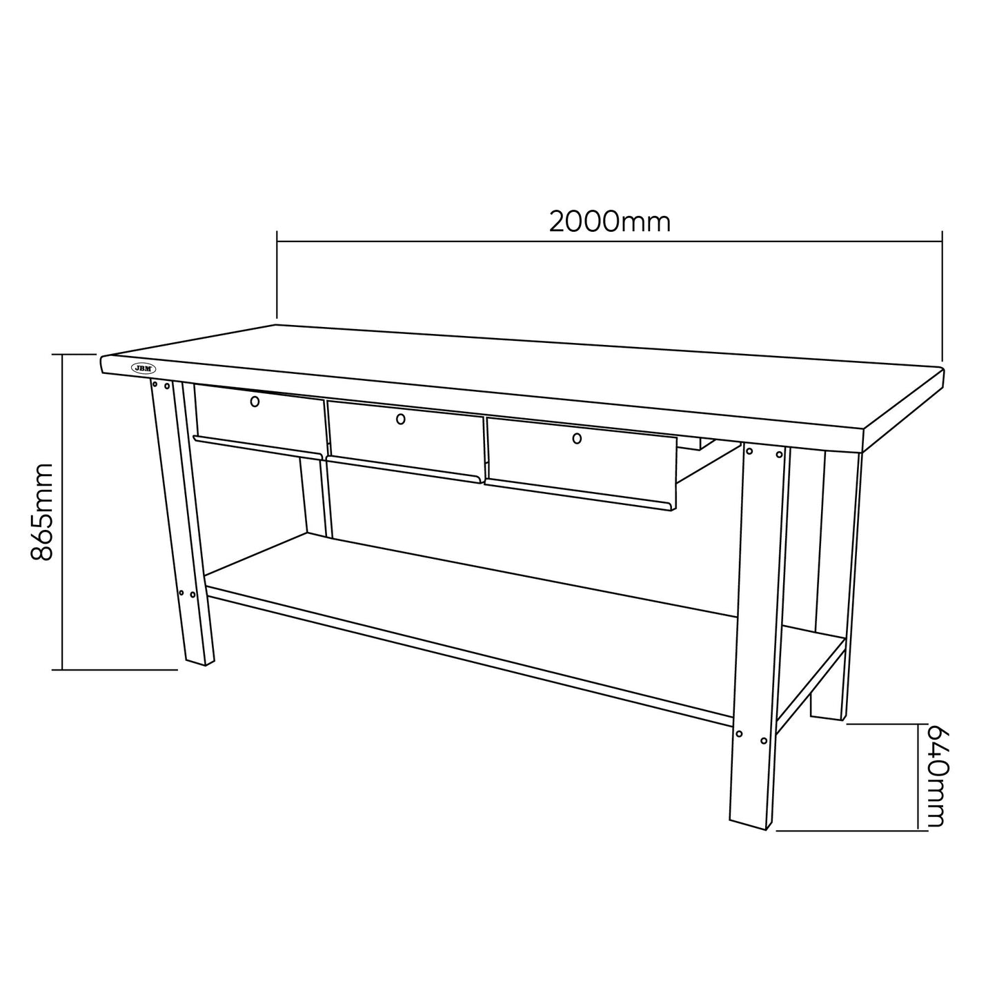 51738 Verkstedbenk med 3 skuffer - TÅLER 1000 KG!