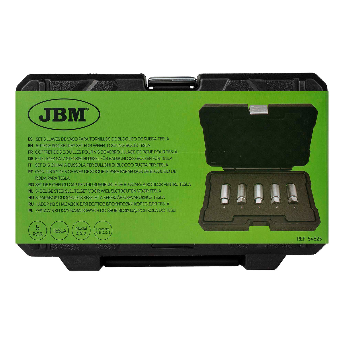 JBM 54823 | 5-Delt pipenøkkelsett for hjullåsbolter Tesla 3, S, X
