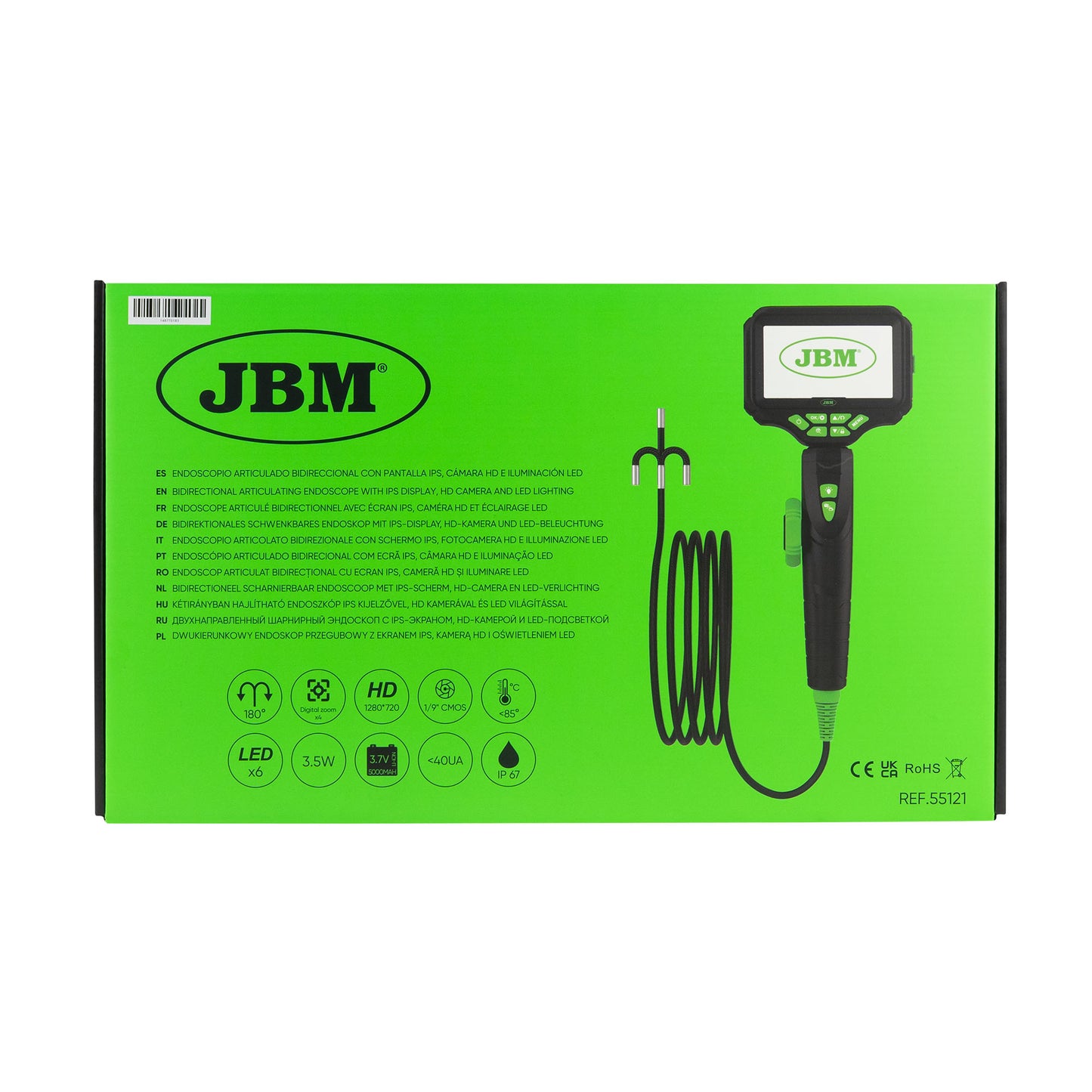 JBM55121 Styrbart HD-Endoskop (±180°) - Perfekt for motorinspeksjon og trange områder