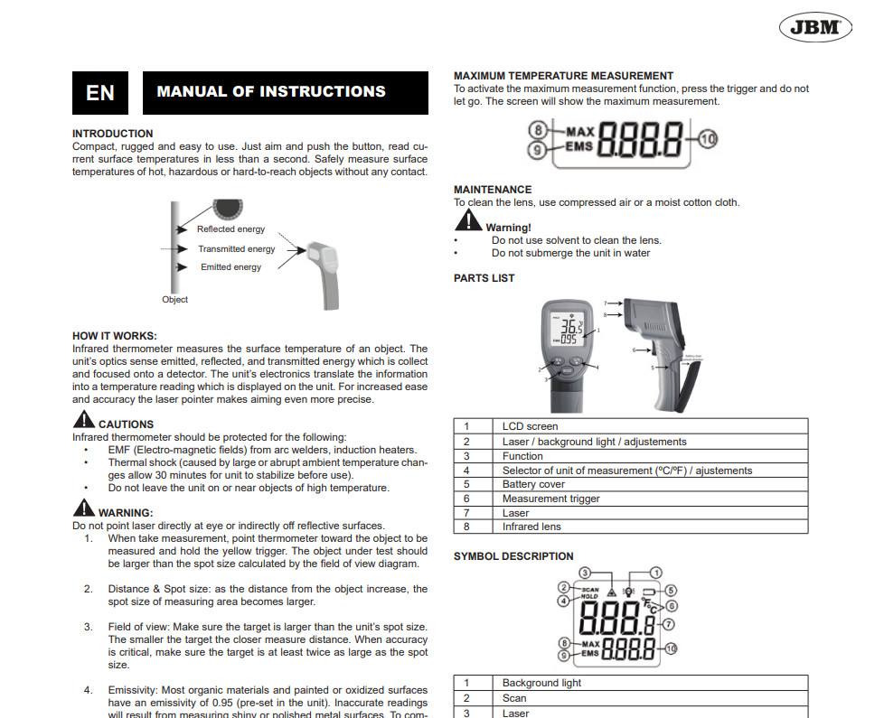 JBM 52162 | Infrarødt lasertermometer -50°C til +550 °C