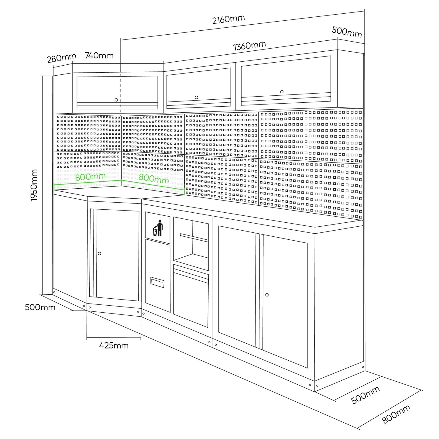 Arbeidstasjon, 22 deler, MDF benkeplate, SERIE518